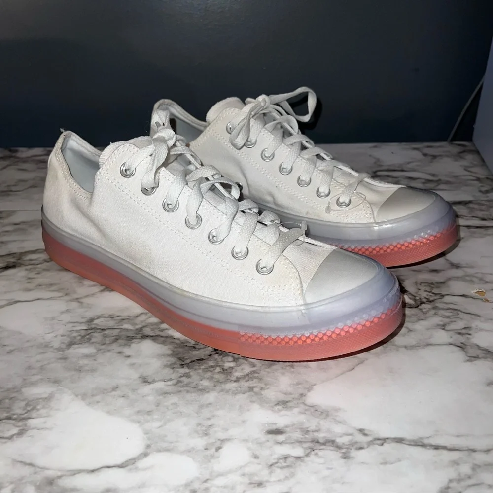 Converse White Low Top Sneakers with Pink Gradient Sole